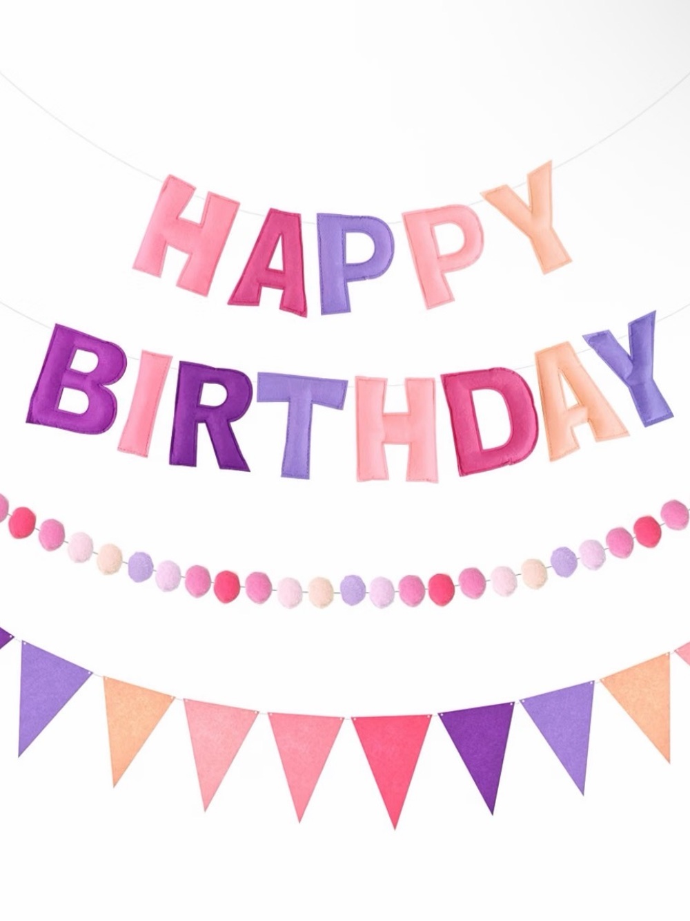 Happy Birthday Pink Purple Felt Banner and Garland Party Decorations